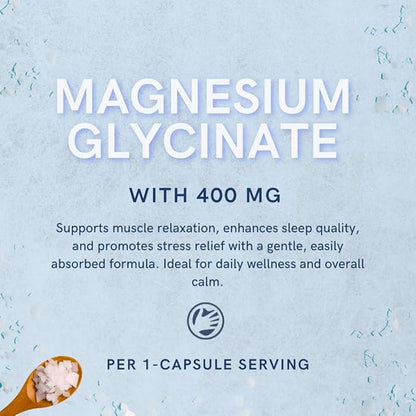 Magnesium Glycinate 400mg – High Absorption Magnesium Supplement for Muscle Relaxation & Sleep Support – 90 Gel Capsules, Organic Magnesium for Overall Wellness