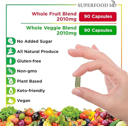 Superfood MD Fruits & Veggies Supplement - Whole Food Natural Superfoods - Supports Energy Levels, with Aloe Vera - Soy Free- 90 Count (Pack of 2)