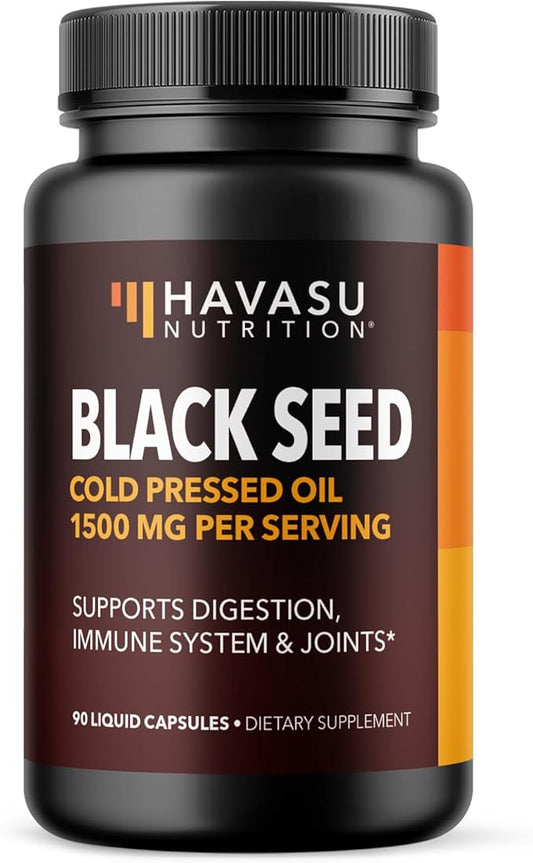 Cold Pressed Black Seed Oil Capsules - 1500mg Black Cumin Supplement for Immune Function, Digestive Support & Overall Health - Hair & Skin Superfood - Nigella Sativa - 1 Month Supply, Unflavored