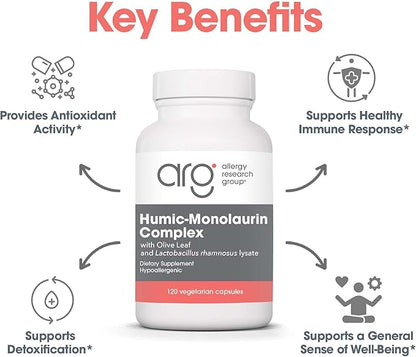 Allergy Research Group Humic-Monolaurin Complex - Immune System Support, Humic Acid Supplements, with Olive Leaf, Vegetarian Capsules - 120 Count