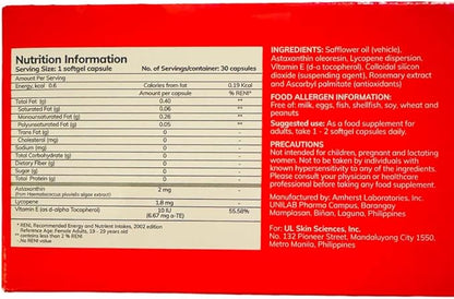 Myra Utimate with Astaxanthin, Lycopene and Vitamin E, 30 Softgel Capsules