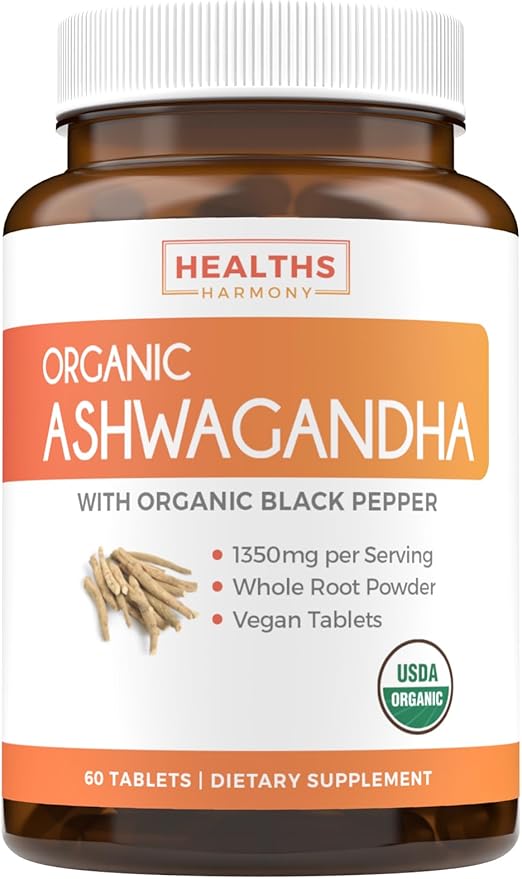 Adrenal & Ashwagandha (1-Month Supply) Calm & Energize Bundle - Adrenal Support with L-Tyrosine (120 Capsules) & USDA Organic Ashwagandha 1350mg Ashwagandha Root Powder per Serve (60 Capsules)