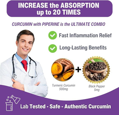 New Roots | Turmeric Curcumin with Black Pepper Supplement is 20x Better Absorption | 95% Curcuminoids + 95% Piperine (90 Veg Capsules, Each 500mg)