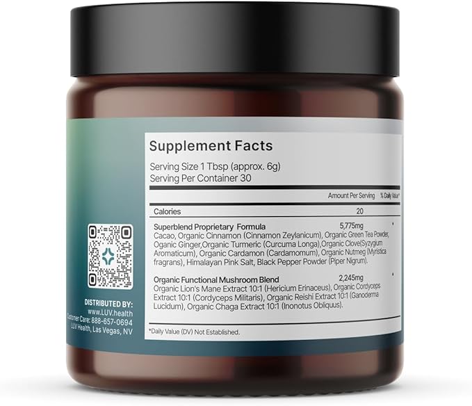 Vitality Superblend: Organic Energy & Wellness Powder with Cacao, Turmeric, Adaptogens, Non-GMO, 30 Servings (1)