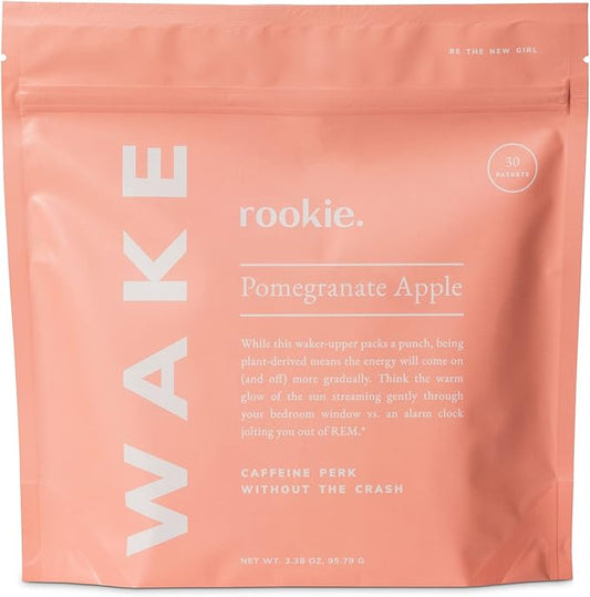Rookie Wellness Wake - Natural Energy Drink Powder with 125 mg of Caffeine from Green Tea Extract, B-Complex Vitamins, Ashwagandha Extract, & Guarana Extract (30 Servings, Pomegranate Apple)