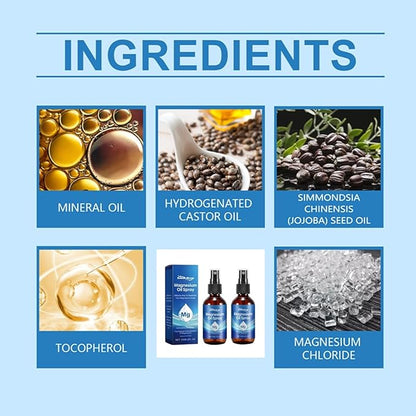 Natural Magnesium Oil Spray, Easy to Absorb and use, 2 Packs of Foot Magnesium Oil Spray