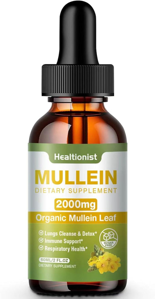 1 Pack Mullein Drops for Lungs - Leaf Extract Liquid - Powerful Mullein for Immune Support, Cleanse - Detox & Respiratory, Digestive System, Natural Herbal Supplement Tincture, Tea - 2 fl oz Vegan