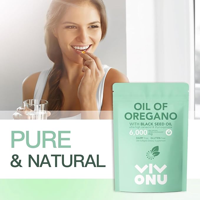 Oil of Oregano Capsules, Balanced Oil of Oregano with Black Seed Oil, Organic Oregano Oil Softgels,Carvacrol,Thymoquinone, Non-GMO
