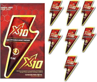 X10 Natural Supplement - Chontaduro, Guarana, and Borojó Blend | 15ml Sachets (7-Pack) | Plant-Based Energy Support.