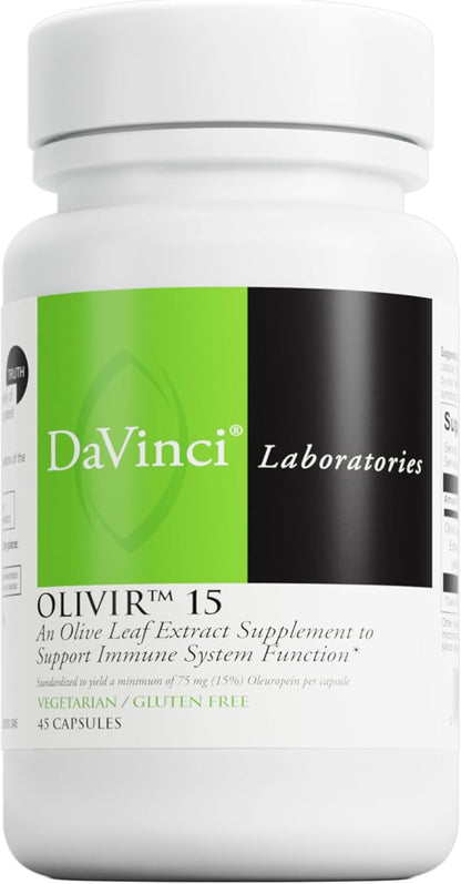 DAVINCI Labs Olivir 15 - Helps Support Immune System & Digestion with 500mg Olive Leaf Extract* - Vegetarian & Gluten-Free - 45 Capsules