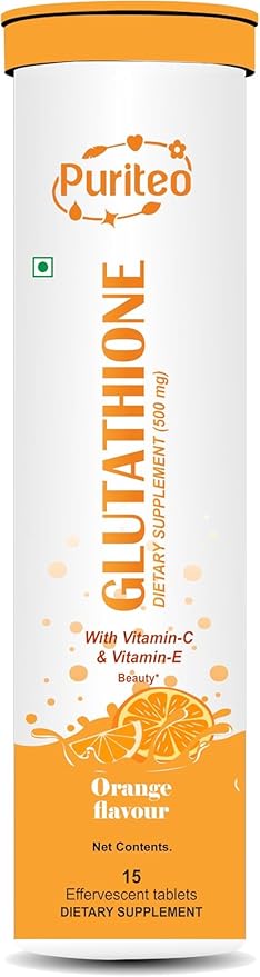 Glutathione 15 Effervescent Tablets with Vitamin C & E, for Clear Skin & Hydration, No Added Sugar, Orange Flavour - (15 Tablets, Pack of 1)
