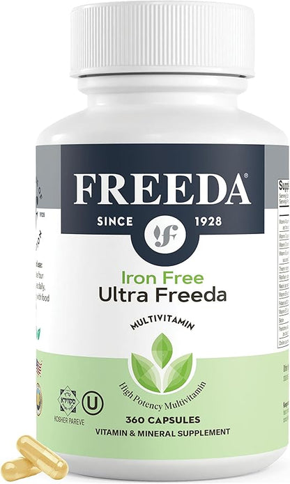 Freeda Multivitamin - Iron Free Ultra Freeda - Kosher Multi Vitamins Supplements for Women Health - Men’s Vitamins for Men Health - Multivitamins for Men & Women Adult Vitamins Multivitamin (360)