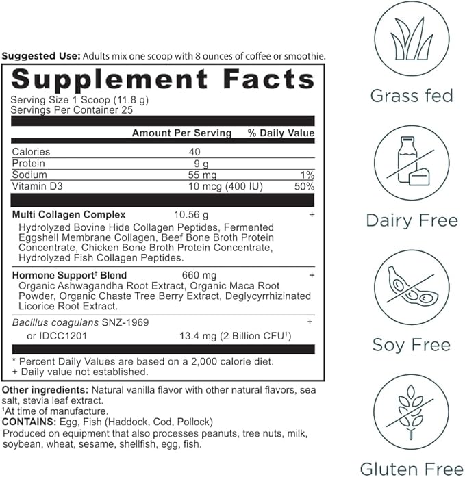 Ancient Nutrition Hormone Balance + Collagen Powder Supplement, Hydrolyzed Collagen Peptides, Key Clinically Validated Ingredient to Support Balanced Hormones and Boost Energy, Vanilla, 25 Servings