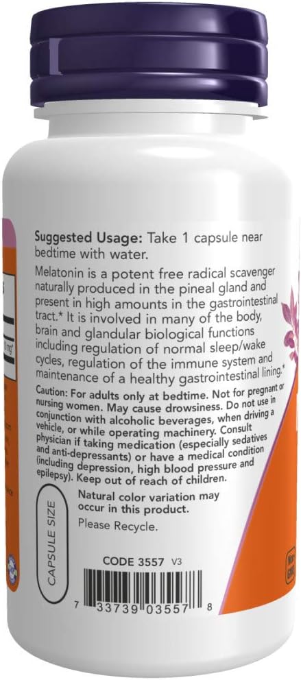 Now Foods Melatonin, 10 mg, 100 Veggie Caps, 2 Pack