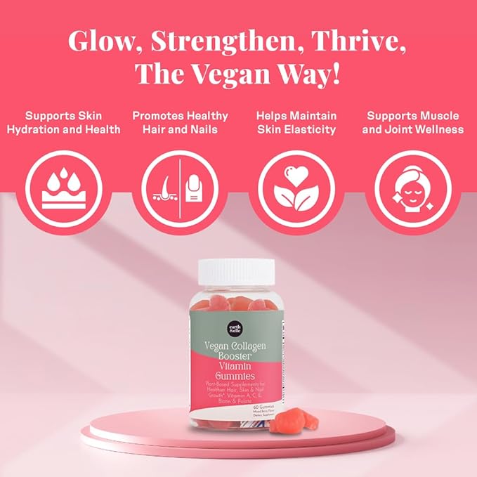 earth & elle Vegan Collagen Booster Gummies for Women with Biotin and Vitamins - Boosts Hair Nails and Skin Health, Anti-Aging - Delicious Sugar Free Berry Flavor - Easy to Chew - 60 Count