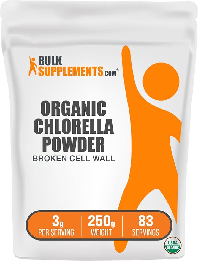 BulkSupplements.com Organic Chlorella Powder - Broken Cell Wall, Green Superfood Powder, Chlorella Supplement - Gluten Free, 3g per Serving, 250g (8.8 oz) (Pack of 1)