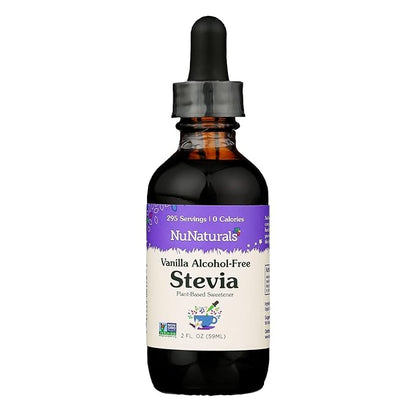 NuNaturals Liquid Stevia, Sugar-Free Sweetener, Plant-Based Sugar Substitute, Zero Calorie, Vanilla Flavor, Alcohol-Free, 2 oz
