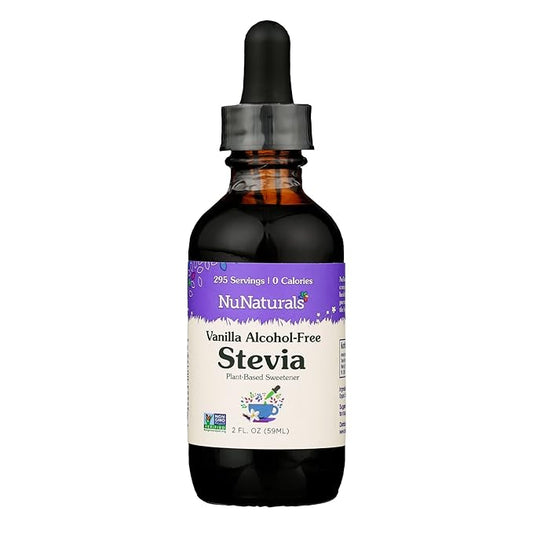 NuNaturals Liquid Stevia, Sugar-Free Sweetener, Plant-Based Sugar Substitute, Zero Calorie, Vanilla Flavor, Alcohol-Free, 2 oz