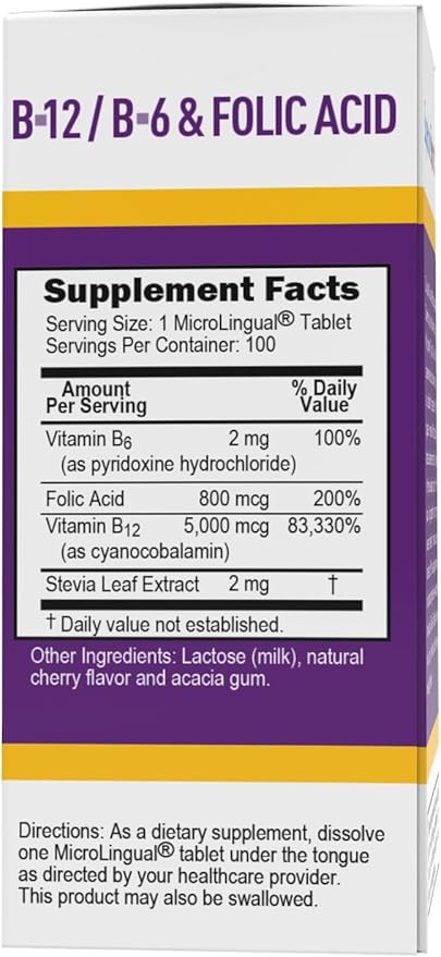 Superior Source No Shot Vitamin B-12 Cyanocobalamin 5000 mcg, B-6, Folic Acid 800 mcg - Support Brain & Heart Health - Aids Natural Energy Levels - 100 Sublingual Dissolving Tablets
