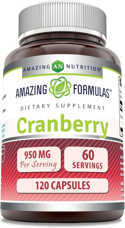 Amazing Formulas Cranberry Extract | 950 Mg Per Serving | 120 Capsules Supplement | Non-GMO, Gluten Free, Made in USA