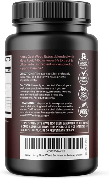 Horny Goat Weed Capsules for Men & Women - Extra Strength Performance & Energy Support with Tongkat Ali, Muira Puama, and Saw Palmetto - 2 Month Supply Herbal Supplement for Increased Endurance