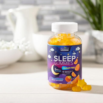 Sleep Gummies for Adults 6mg - Sugar Free Extra Strength Melatonin Gummy, Natural Sleeping Gummy for Adults, Kids, Orange Flavored, Vegan, Non-GMO, Sleep Vitamin Support Supplement - 120 Gummies