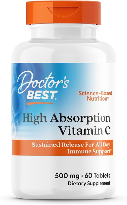 Doctors Best High Absorption Vitamin C with PureWay-C, Sustained Release for All Day Immune Support, Non-GMO, Gluten Free, Soy Free, Vegan 60 Tablets