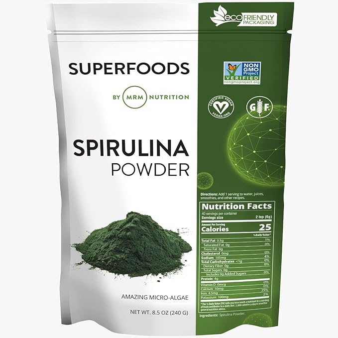 MRM Nutrition Spirulina Powder | Superfood | Complete Plant Protein | Gluten-Free + Vegan | 40 Servings | 8.5 Ounce