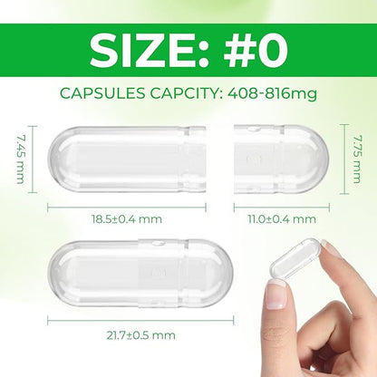 Size 0 Capsules Empty Vegan Plant Based Clear (100 Count) Gluten Free, Non-GMO, Halal Certified Pill Caps Filling Kit with 2 Spoons for Vegetarian DIY Your Own Supplements