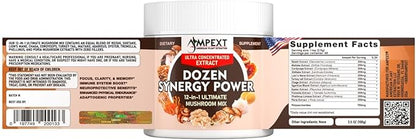 12-in-1 Dozen Synergy Power: Premium Complex of 12 Carefully Selected Fruiting Body Mushroom Extracts, Supporting Immunity, Cognitive & Cardiovascular Functions