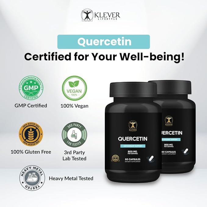 Klever Lifestyle | Quercetin with Bromelain Supplement | Antioxidant Properties, Brain Health | 60 Capsules | 800mg per Serving