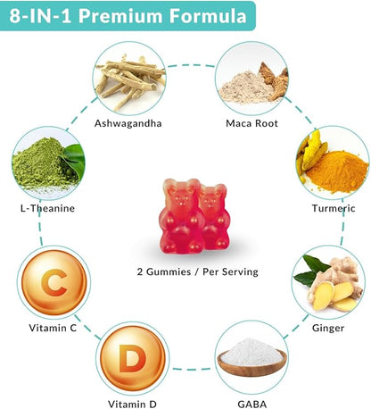Sugar Free Ashwagandha Gummies for Women & Men, Ashwagandha Gummy with Maca Root Powder