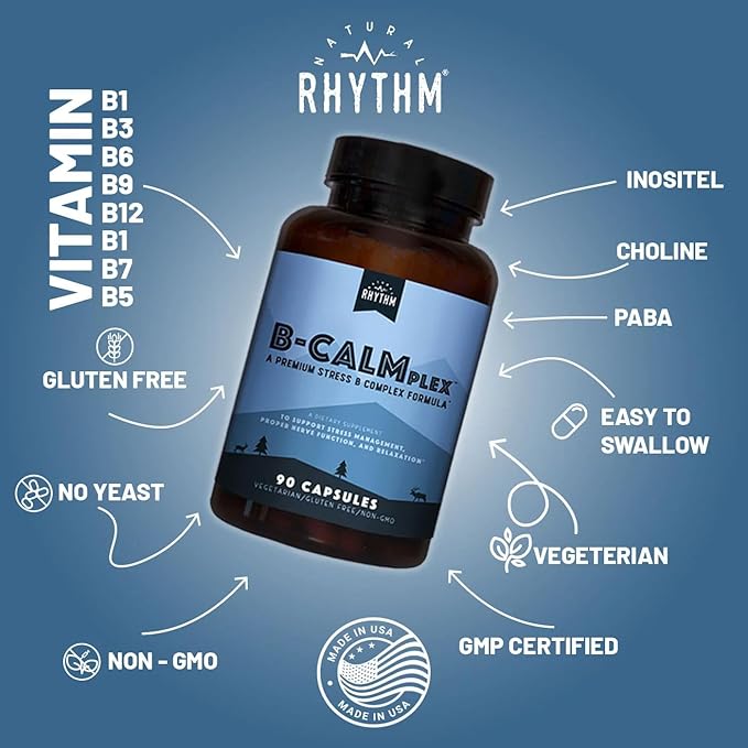 Natural Rhythm B-CALMplex, Unique B Vitamin Blend, B Complex Supports Proper Nerve Function and Relaxation, 3 Month Supply, 90 Capsules