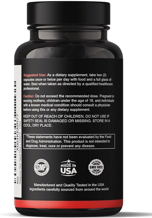 Natgrown Red Yeast Rice with CoQ10 Supplement – 1200 mg Red Yeast Rice Extract + 100 mg Coenzyme Q10 – Heart & Circulatory Support – Vegan, Non-GMO – 120 Capsules