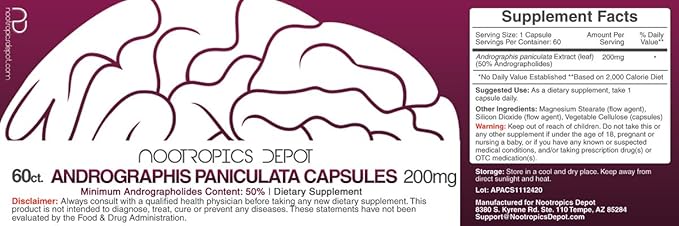Andrographis paniculata Capsules | 200mg | 60 Count | 50% Andrographolides | Supports Immune Function | Supports Cellular Function