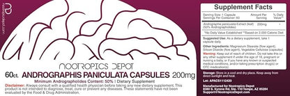 Andrographis paniculata Capsules | 200mg | 60 Count | 50% Andrographolides | Supports Immune Function | Supports Cellular Function
