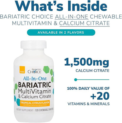 Bariatric Choice All-in-One Chewable Bariatric MultiVitamin with Iron & Calcium Citrate, Very Berry (120ct)