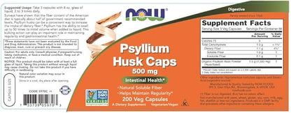 NOW Psyllium Husk 500mg, 200 Capsules (Pack of 3)