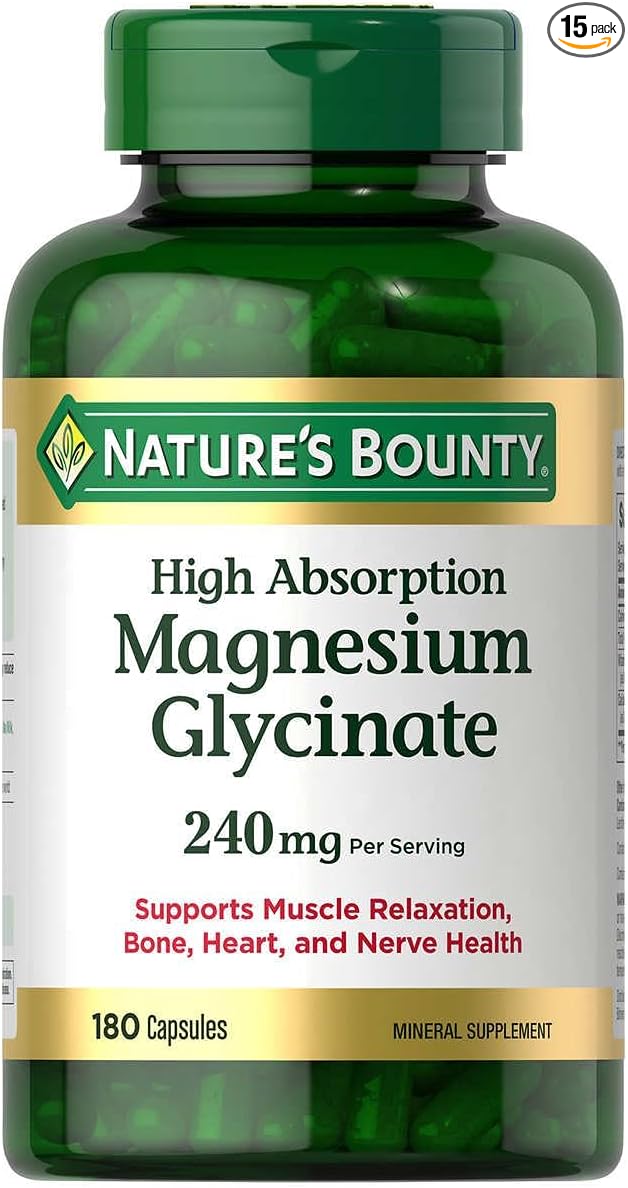 Natures Bounty Magnesium Glycinate Large Bottle / 180 Capsules 240 mg