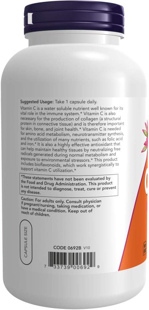 Now Supplements, Vitamin C-1,000 with 100 mg of Bioflavonoids, Antioxidant Protection*, 250 Veg Capsules (Pack of 2)