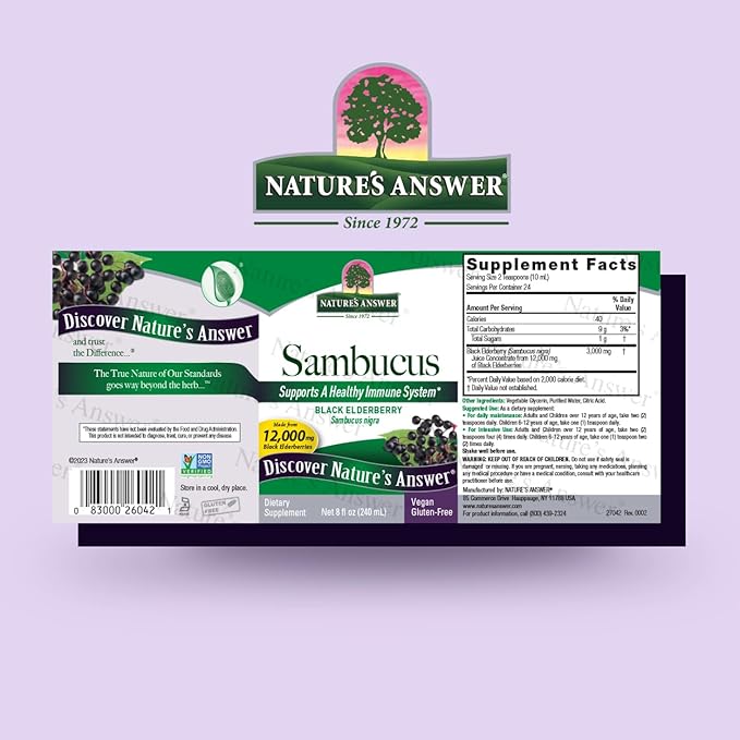 Nature's Answer Sambucus Black Elder Berry Extract Syrup in Plastic Bottle Alcohol-Free 8-Fluid Ounces | Daily Immune Support | Packed with Antioxidants | Family Friendly | Flue Season Defender