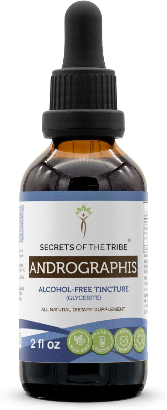 Secrets of the Tribe Andrographis Tincture Alcohol-Free Extract, Andrographis Fah talai jone, Chuan Xin Lian, Andrographis Paniculata Immune System Health 2 oz