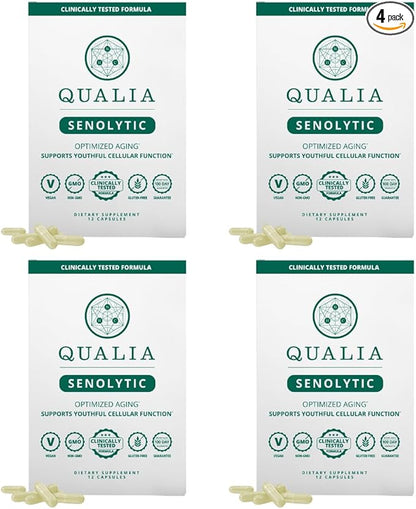 Qualia Senolytic | The Ultimate Formula for Enhanced Cell Repair and Rejuvenation. 2-Day Aging & Longevity Support Regimen w. Fisetin, Quercetin, Piperlongumine, Senactiv®, Curcumin (4 Pack)