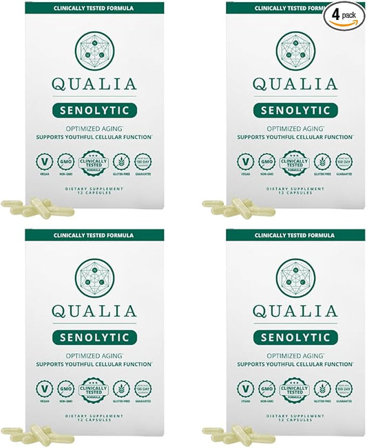 Qualia Senolytic | The Ultimate Formula for Enhanced Cell Repair and Rejuvenation. 2-Day Aging & Longevity Support Regimen w. Fisetin, Quercetin, Piperlongumine, Senactiv®, Curcumin (4 Pack)