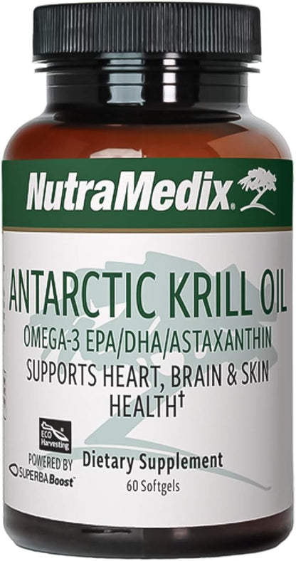 NutraMedix Antarctic Krill Oil 500mg - Fish Oil Supplement - Omega-3s (EPA & DHA) + Astaxanthin - Red Krill Oil Supplement for Joint, Immune, Heart, Liver & Brain Health Support (60 Softgels)