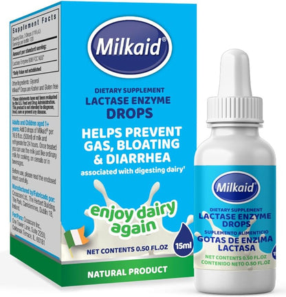 Milkaid Lactase Enzyme Drops for Lactose Intolerance | Prevents Gas, Bloating & Diarrhea | Fast Acting Dairy Digestive Supplement | Gluten Free & Vegetarian | No Artificial Flavor | 0.5 Fl Oz (3)