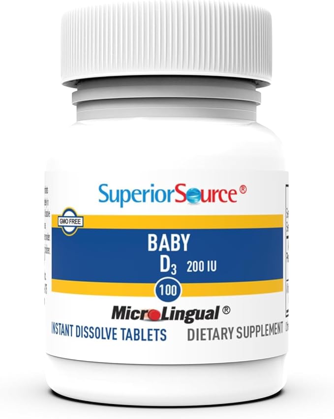 Superior Source Baby Vitamin D3 - Immune Support Supplement - Aids Healthy Bones & Teeth - Non-GMO & Gluten-Free - 100 MicroLingual Instant Dissolve Tablets