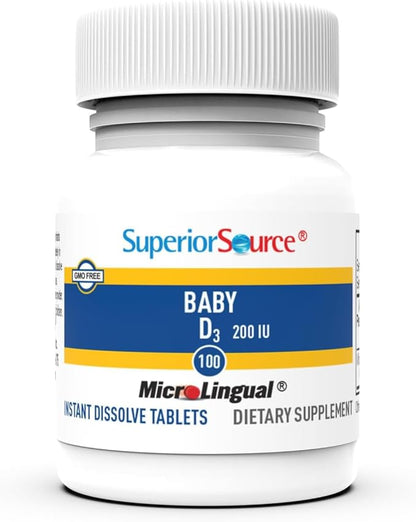 Superior Source Baby Vitamin D3 - Immune Support Supplement - Aids Healthy Bones & Teeth - Non-GMO & Gluten-Free - 100 MicroLingual Instant Dissolve Tablets