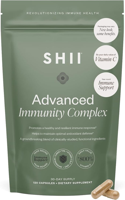 SHII Advanced Daily Immune Support Supplement, 500mg AHCC per Serving, AHCC Supplement with Vitamin D3, Vitamin C, and Zinc, Vegan, Gluten Free, Sugar Free, 120 Mushroom Capsules