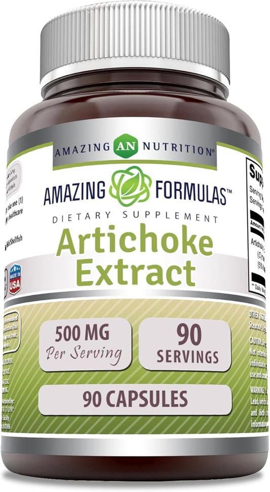 Amazing Formulas Artichoke Extract Supplement | Cynara Scolymus Leaf Capsules| 500 Mg | 90 Capsules | Non-GMO | Gluten Free | Made in USA